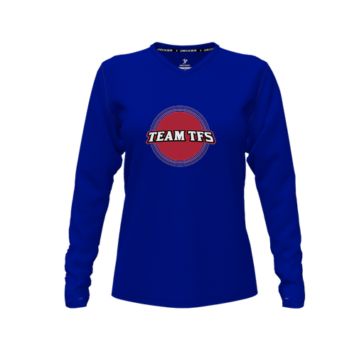 [CUS-DFW-TEES-CMF-VNK-LSL-RYL-FYXS-LOGO3] Comfort T-Shirt (Female Youth XS, Royal, V Neck, Logo 3, Long Sleeve)