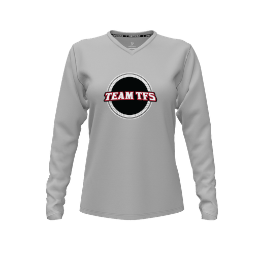 [CUS-DFW-TEES-CMF-VNK-LSL-GRY-FYXS-LOGO2] Comfort T-Shirt (Female Youth XS, Gray, V Neck, Logo 2, Long Sleeve)