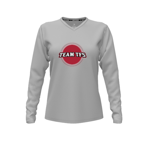 [CUS-DFW-TEES-CMF-VNK-LSL-GRY-FYXS-LOGO3] Comfort T-Shirt (Female Youth XS, Gray, V Neck, Logo 3, Long Sleeve)