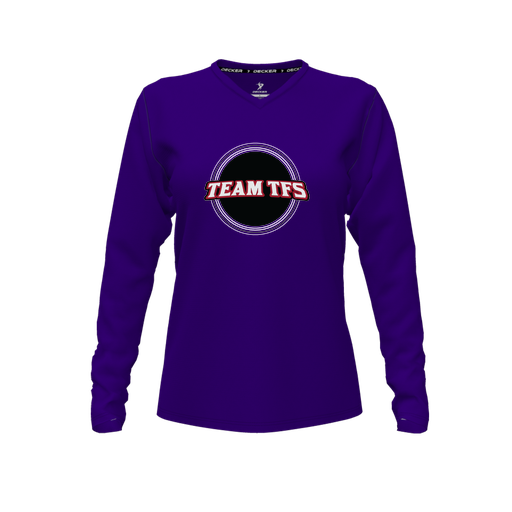 [CUS-DFW-TEES-CMF-VNK-LSL-PUR-FYXS-LOGO2] Comfort T-Shirt (Female Youth XS, Purple, V Neck, Logo 2, Long Sleeve)