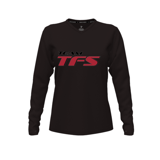 [CUS-DFW-TEES-PER-VNK-LSL-BLK-FYXS-LOGO1] Performance T-Shirt (Female Youth XS, Black, V Neck, Logo 1, Long Sleeve)
