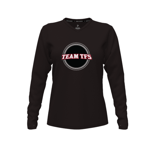 [CUS-DFW-TEES-PER-VNK-LSL-BLK-FYXS-LOGO2] Performance T-Shirt (Female Youth XS, Black, V Neck, Logo 2, Long Sleeve)