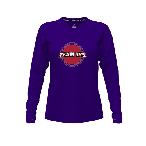[CUS-DFW-TEES-PER-VNK-LSL-PUR-FYXS-LOGO3] Performance T-Shirt (Female Youth XS, Purple, V Neck, Logo 3, Long Sleeve)